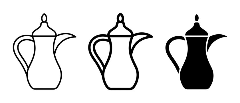 Dallah Coffee Pot Icons, Arabic Coffee Server Set, Traditional Beverage Vessel Graphics