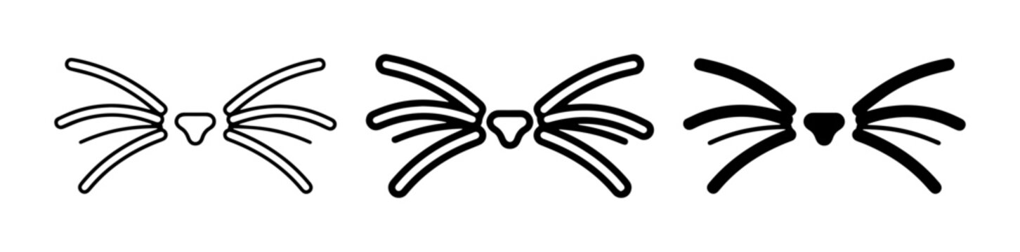 Cat Whiskers Icons, Minimalist Animal Face Elements, Simple Pet Line Art