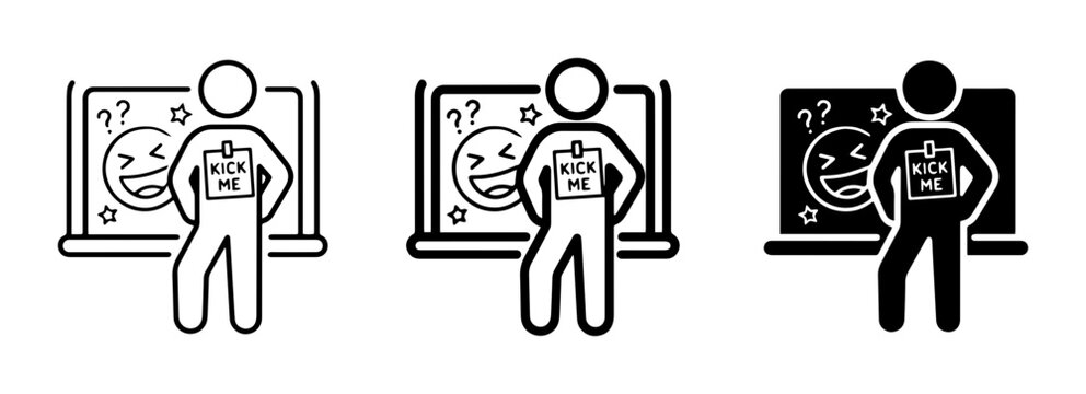Stick Figure Teacher, Funny Face, Question Marks, Stars, Vector Icons Set