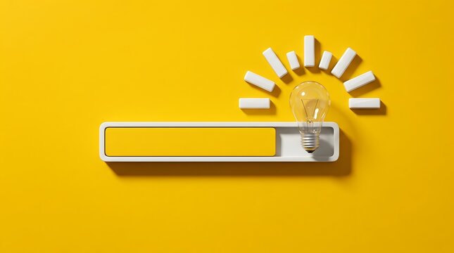 Loading new idea concept with progress bar and glass lightbulb on yellow