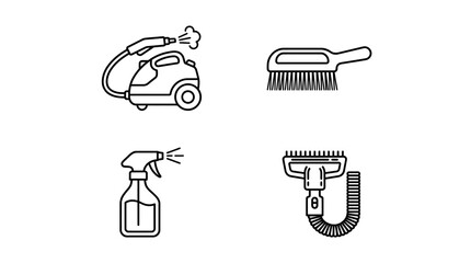 Fototapeta premium Cleaning Tools Icons: Steam Cleaner, Brush, Sprayer, Vacuum Nozzle