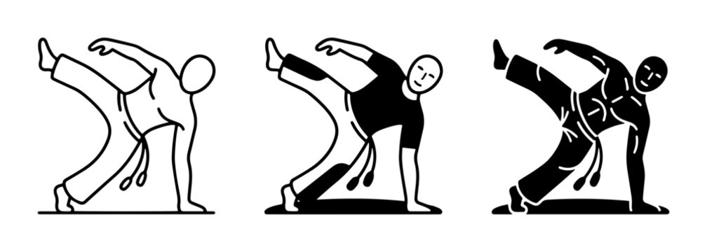 Capoeira Fighter Silhouette, Martial Arts Kick Icon, Dynamic Movement Vector