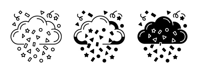 Obraz premium Confetti Cloud Icons, Celebration Weather Symbols, Party Elements, Vector Graphics