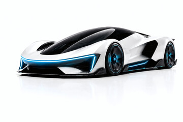 Fototapeta premium Futuristic Electric Hypercar Three Quarter Front View Isolated on White Background