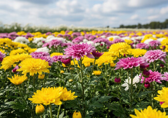 Obraz premium Bright yellow and orange flowers blooming in a sunny meadow