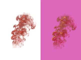 Fototapeta premium A plume of vibrant red smoke or ink swirling in a fluid motion, captured against a white background, and a solid, for contrast isolated on a transparent background