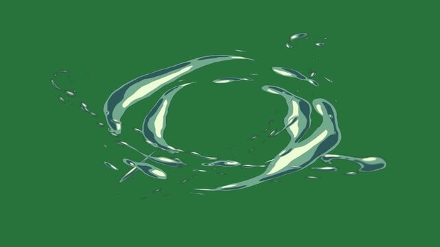 A splash of water on green background and with blue white swirl an abstract design two dolphins in the splashing around it splashs green screen animated chromakey background frame depth