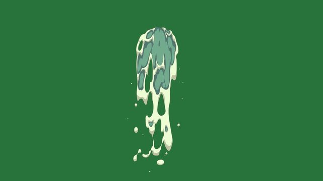 A green background with white border and splash of paint on blue splashs screen an image cow it water droplets green screen animated chromakey background illustration style colorful