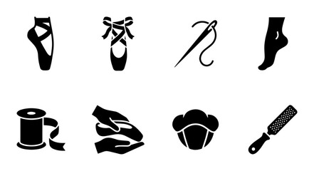 Ballet Icon Set: Pointe Shoes, Sewing, Foot Care, Ribbon, Crafting Graphics © Abdur