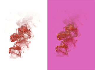 Fototapeta premium A plume of vibrant red smoke or ink swirling in a fluid motion, captured against a white background, and a solid, for contrast isolated on a transparent background