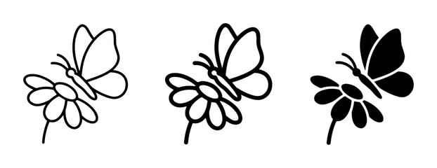 Obraz premium Butterfly and Flower Icons, Delicate Insect and Bloom Vector Graphics, Nature Elements Set