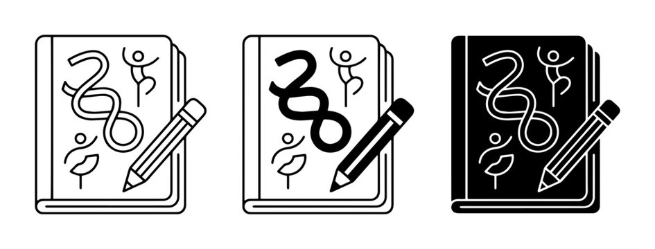 Sketchbook Icons Set: Drawing, Dance Figures, Leaves, Pencil, Paragraph Symbol