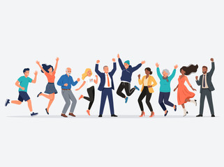 Obraz premium Modern Happy People Jumping and Celebrating Flat Vector Illustration Collection
