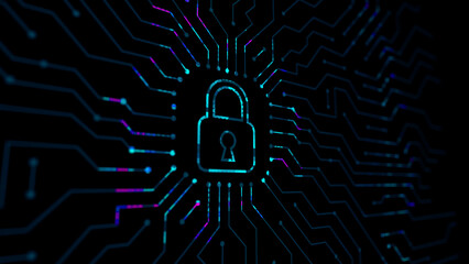 Cyber security concept, cybersecurity, secure access to user's personal information for lock and security system neon line of cyber security icon on virtual screen wave light © JOJO.FN&CO.COM