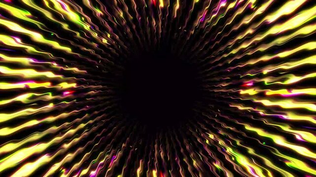 Golden and orange abstract neon light tunnel waves animation with glossy cubes, soft glow patterns, futuristic energy motion, seamless dark corridor background, looping 2d render in 4k