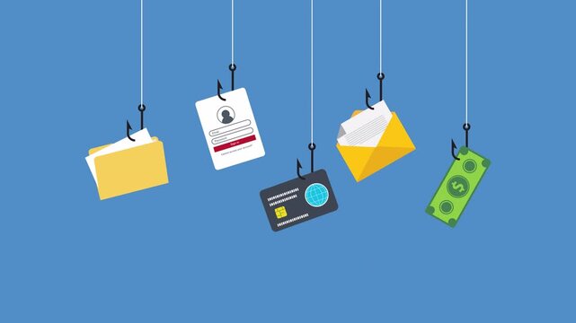 Cyber crime, phishing, stealing personal data. Cyber fraud and online scam, 4k video animation	