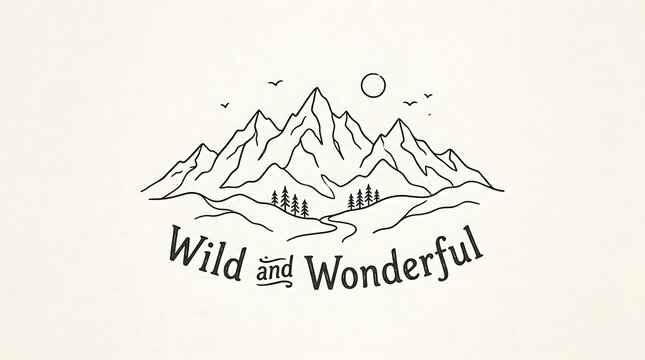 Minimal line-art mountain range, text &ldquo;Wild and Wonderful&rdquo;