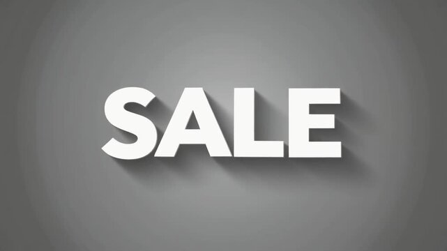 Minimalist white 3D sale text banner with shadow on gray background