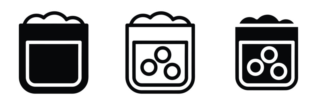 Whiskey glass on the rocks icon vector set with rum liquor drink and ice cubes symbol for pub bar menu, alcohol beverage party, and cocktail lounge graphic design.
