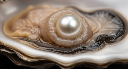 Naklejka premium Pearl Nestled Inside Opened Oyster Shell With Close Up Natural Lighting