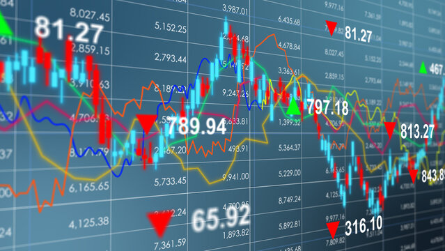 Animated candlestick stock chart with green and red price movement showing financial market trading, investment volatility, economic growth, business index analysis, and currency exchange concept