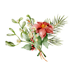 Fototapeta premium holly christmas bells botany watercolor plants new year clipart 