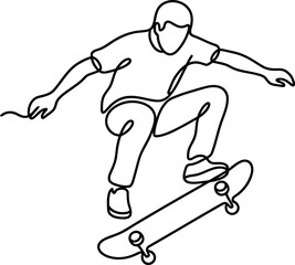 Fototapeta premium Continuous one line drawing of a young person skateboarding.