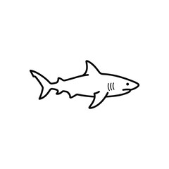 Fototapeta premium Shark icon line art design representing powerful marine predator fish silhouette vector graphic element.