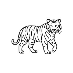 Fototapeta premium Tiger line art illustration isolated on transparent background wild bengal cat minimalist vector.