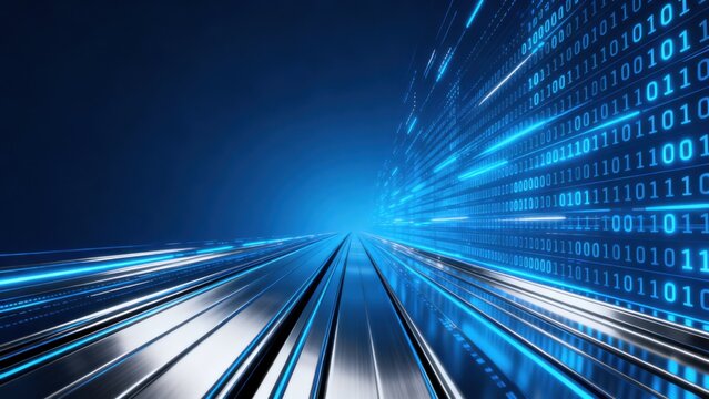 Digital data stream in blue tunnel
