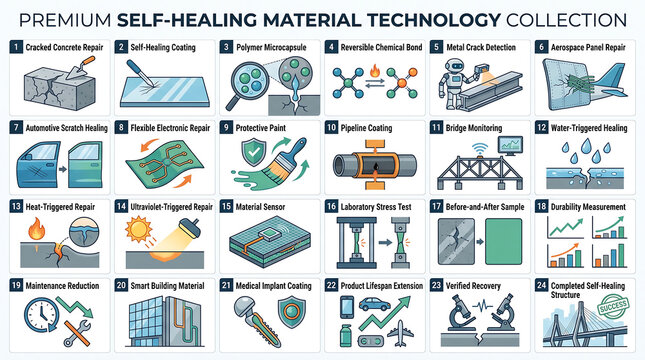 Icons of smart materials, self-healing coatings, and advanced polymeric technology