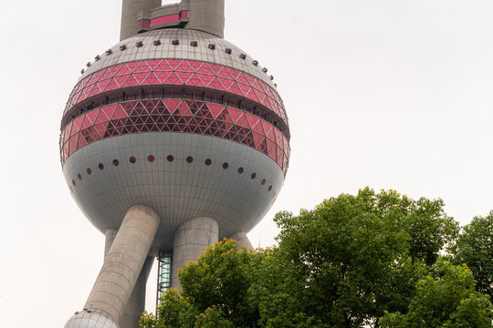 Close up on Oriental Pearl tower in Pudong, Shanghai, China