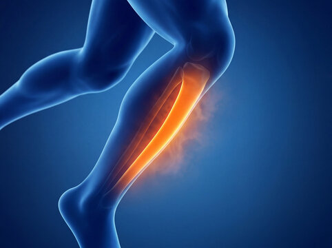Medical illustration of tibia pain in human leg