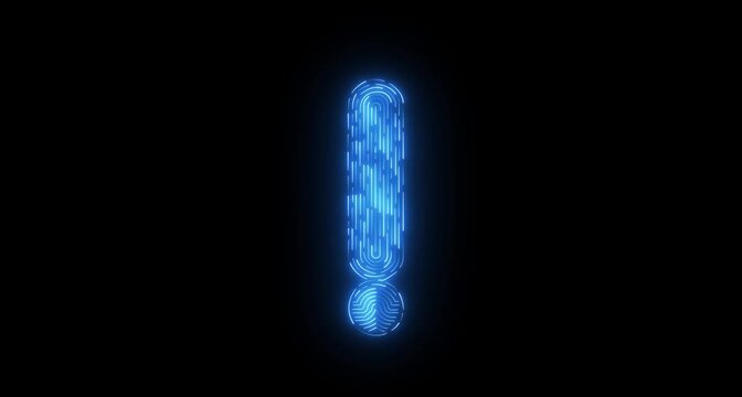 glowing neon blue alert icon with an exclamation mark animation on black background. Attention exclamation warning icon symbol, danger warning important sign. exclamation mark icon
