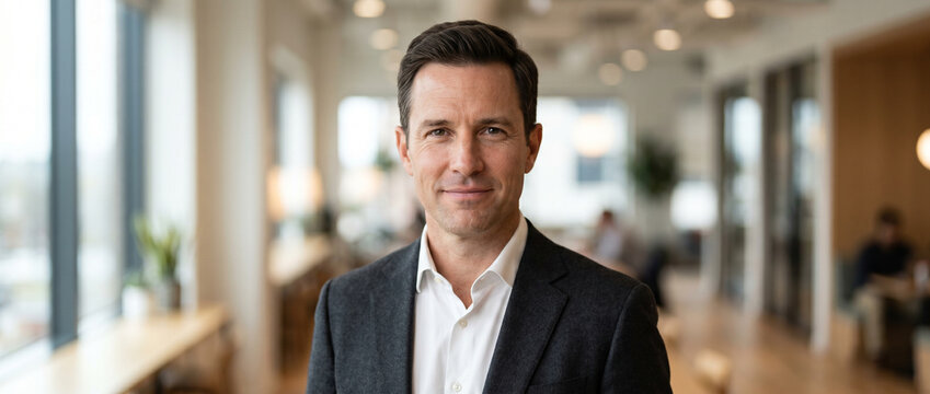 Ultra realistic businessman headshot, confident corporate executive portrait, LinkedIn profile photo, modern office background, DSLR photography
