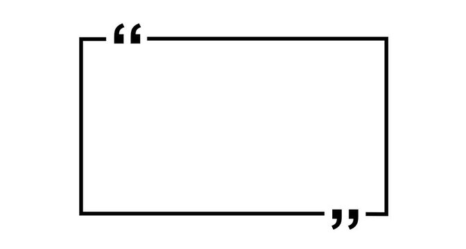 square quote box icon animation. Rectangular quote mark graphic animation. Animated square quote frame design for textual quotation, paraphrasing, or text spoken by on white background