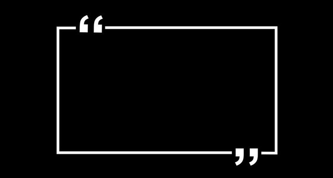 square quote box icon animation. Rectangular quote mark graphic animation. Animated square quote frame design for textual quotation, paraphrasing, or text spoken by on blank background