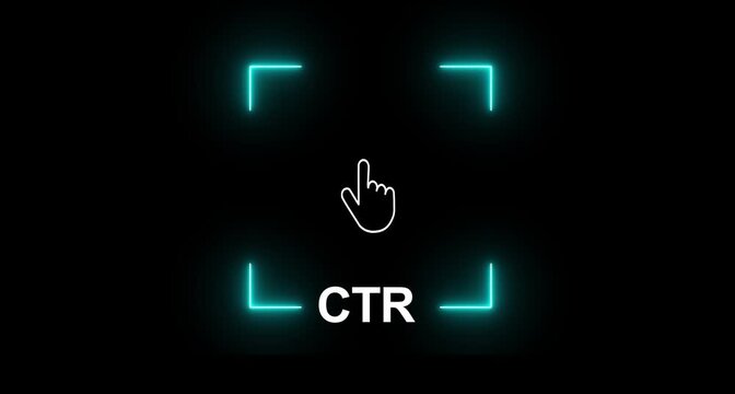 Click Through Rate CTR digital marketing performance analytics concept on the of online advertising optimization. black background. animation 4k video