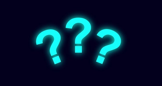 Glowing Neon Question Marks Symbolizing Questions, , Help Center, Support, Uncertainty and Problem Solving Concept black background.