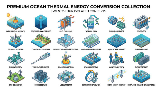 Isometric Ocean Thermal Energy Conversion System Components and Sustainable Power Infrastructure Collection