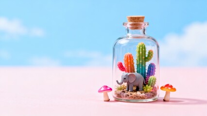 Obraz premium Miniature terrarium with elephant and cacti