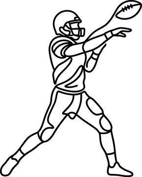 Continuous line art illustration of a professional American football quarterback throwing a ball.