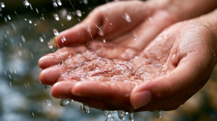 Fototapeta premium Water Conservation Earth Day Concept with Hands Holding Globe and Water Drop for Sustainable Environment