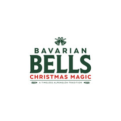 Naklejka premium Bavarian bells christmas magic timeless alpenglüh tradition typographic with green bells and red text for winter holiday celebration