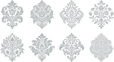 Obraz premium Elegant Damask Ornament Collection with Decorative Floral Flourish Design Elements