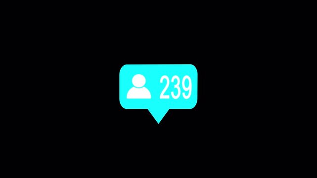 a glowing neon-style social media pop-up icon and the number "239"   speech bubble against a dark background, 
