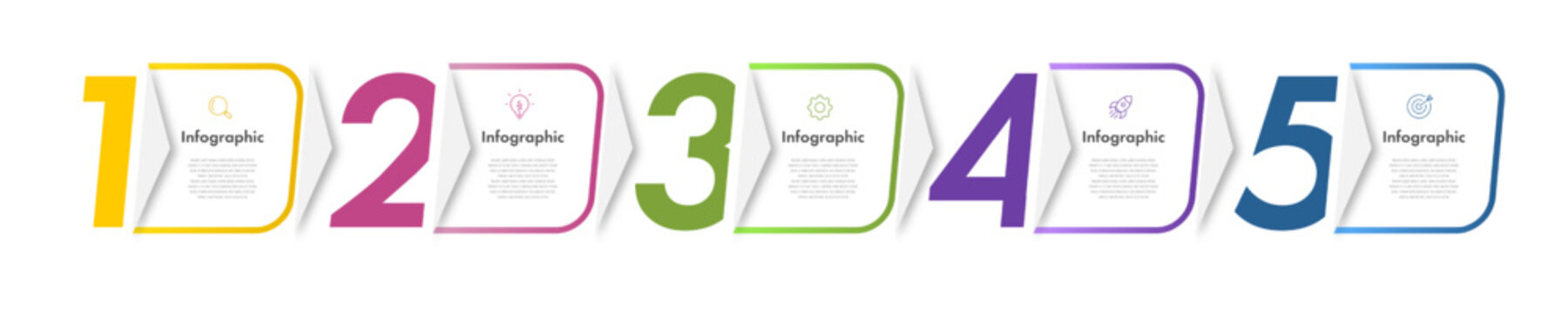 Timeline 5 step infographic arrow progress modern for start up project, banner, presentation, strategy, analysis vector