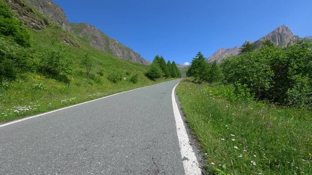Road to Colle dell'Agnello in the Cottian Alps, Piedmont, Italy