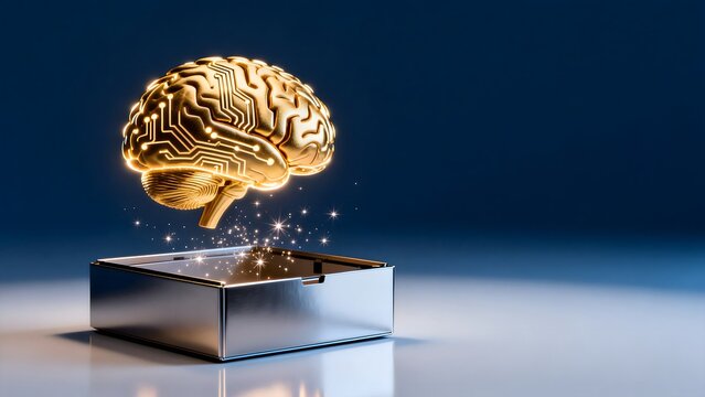 Golden brain with circuit design emerging from box