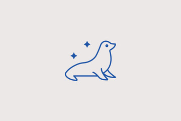Resting marine fur seal animal profile line icon for oceanarium park. Beautiful vector illustration for arctic wildlife protection group, children zoo website. © HenryFord